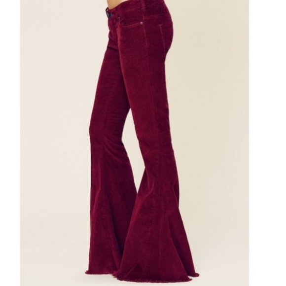 Free People Cords Super Flare Bellbottom Jeans Mulberry Corduroy Pants - Picture 1 of 13